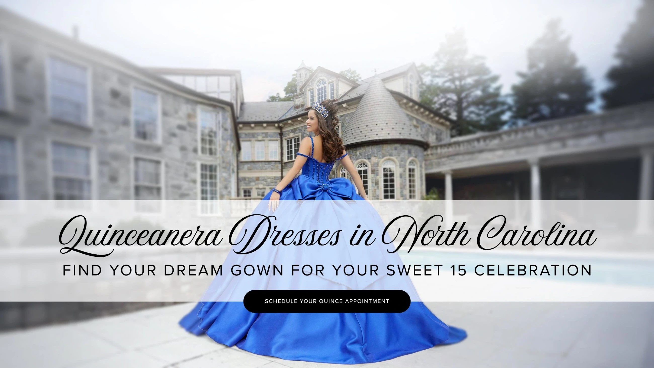 Model wearing Quinceanera Dress, desktop banner